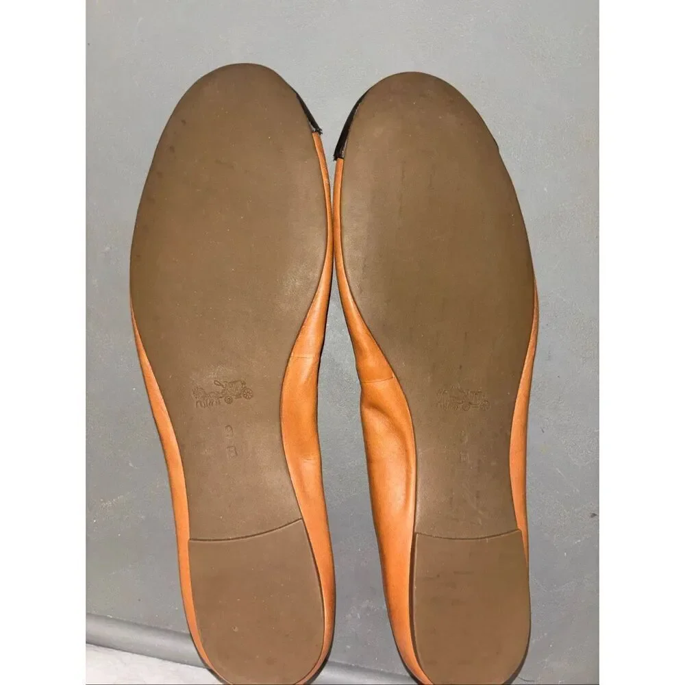 Coach 100% Leather New York Brown Black Tip Ballet Flats Slip On Shoes Women's 9